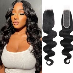 100% Human Hair Body Wave Transparent 2x6 Lace Closure Pre-plucked 12"